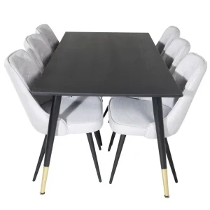 Premium Venture Home Dipp Matgrupp 180 cm Rektangulär med 6 Velvet Deluxe stolar Svart/Guld - Möbler