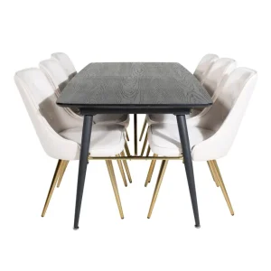 Venture Home Gold Matgrupp Förlängningsbar 180-220 cm Rektangulär med 6 Velvet Deluxe stolar Beige - Möbler Rea
