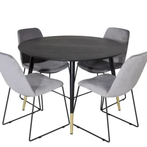 Venture Home Dipp Matgrupp 115 cm Rund med 4 Muce stolar Svart/Guld - Möbler Rabatt