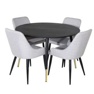 Venture Home Dipp Matgrupp 115 cm Rund med 4 Plaza stolar Svart/Guld - Möbler Beställ nu