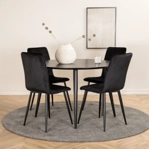 Venture Home Dipp Matgrupp 115 cm Rund med 4 Windu Lyx stolar Svart - Möbler I lager