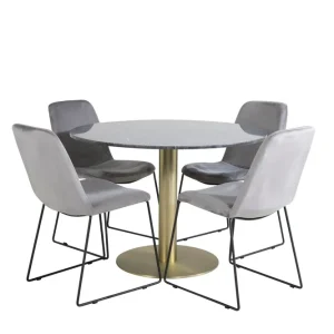 Rea Venture Home Estelle Matgrupp 106 cm Rund med 4 Muce stolar Svart/Guld - Möbler
