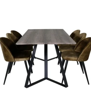 Venture Home Marina Matgrupp 180 cm Rektangulär med 6 Velvet stolar Svart - Möbler Expressleverans