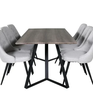 Billig Venture Home Marina Matgrupp 180 cm Rektangulär med 6 Velvet Deluxe stolar Svart - Möbler