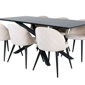 Handla nu Venture Home Piazza Matgrupp 180 cm Rektangulär med 6 Velvet stolar Beige - Möbler