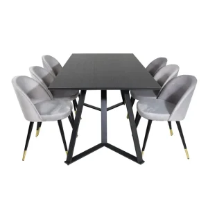 Billigare Venture Home Marina Matgrupp 180 cm Rektangulär med 6 Velvet stolar Svart - Möbler