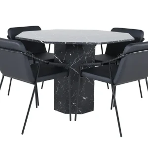 Endast denna vecka Venture Home Marbs Matgrupp 110 cm Rund med 4 Tvista stolar Svart - Möbler