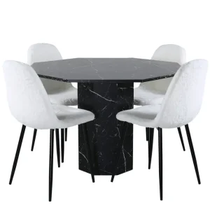 I lager Venture Home Marbs Matgrupp 110 cm Rund med 4 Polar stolar Svart - Möbler