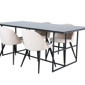 Venture Home Leif Matgrupp 200 cm Rektangulär med 4 Velvet stolar Beige - Möbler Köp online
