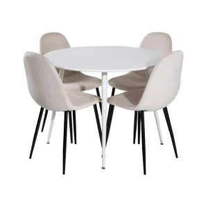 Venture Home Plaza Matgrupp 100 cm Rund med 4 Polar stolar Beige - Möbler Outlet