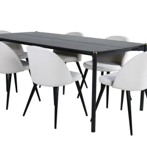 Handla nu Venture Home Pelle Matgrupp 190 cm Rektangulär med 6 Velvet stolar Beige - Möbler