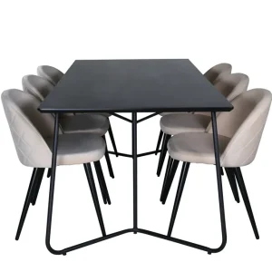 Outlet Venture Home Petra Matgrupp 190 cm Rektangulär med 6 Velvet stolar Svart - Möbler