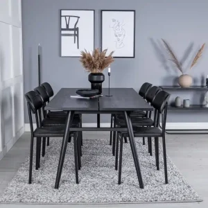 Venture Home Sleek Matgrupp Förlängningsbar 195 cm Rektangulär med 6 Polly stolar Svart - Möbler Billigare
