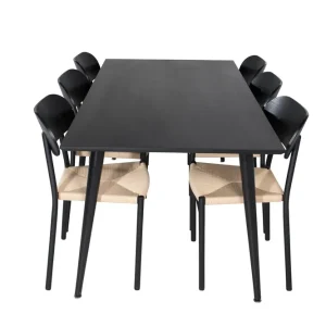Venture Home Dipp Matgrupp 180 cm Rektangulär med 6 Polly stolar Svart - Möbler Nyhet