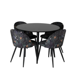 Outlet Venture Home Plaza Matgrupp 100 cm Rund med 4 Velvet stolar Svart - Möbler