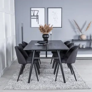 Venture Home Sleek Matgrupp Förlängningsbar 195 cm Rektangulär med 6 Velvet stolar Svart - Möbler Populär