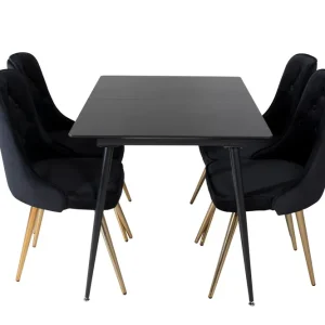 Venture Home Silar Matgrupp Förlängningsbar 120 cm Rektangulär med 4 Velvet Deluxe stolar Svart - Möbler Sänkt pris