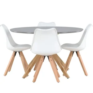 Venture Home Piazza Matgrupp 120 cm Rund med 4 Zeno stolar Grå - Möbler Reapris