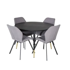 Venture Home Dipp Matgrupp 115 cm Rund med 4 Gemma stolar Svart/Guld - Möbler Endast denna vecka