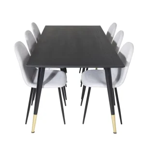 Venture Home Dipp Matgrupp 180 cm Rektangulär med 6 Polar stolar Svart/Guld - Möbler Outlet