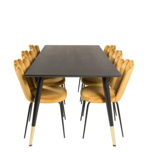 Köp nu Venture Home Dipp Matgrupp 180 cm Rektangulär med 6 Limhamn stolar Svart/Guld - Möbler