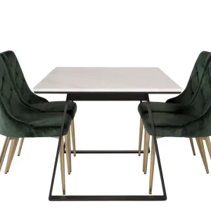 Venture Home Estelle Matgrupp 140 cm Rektangulär med 4 Velvet Deluxe stolar Svart/Guld - Möbler Premium