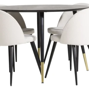 Venture Home Dipp Matgrupp 115 cm Rund med 4 Velvet stolar Beige - Möbler Outlet