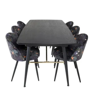 Venture Home Gold Matgrupp Förlängningsbar 180-220 cm Rektangulär med 6 Velvet stolar Svart/Guld - Möbler Kampanj