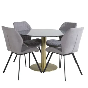 Venture Home Estelle Matgrupp 106 cm Rund med 4 Gemma stolar Svart/Guld - Möbler Populärt val