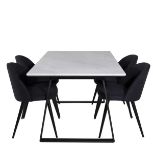 Venture Home Estelle Matgrupp 140 cm Rektangulär med 4 Velvet stolar Svart - Möbler risnedsättning