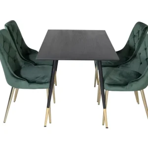Venture Home Dipp Matgrupp 120 cm Rund med 4 Velvet Deluxe stolar Svart/Guld - Möbler Sista chansen