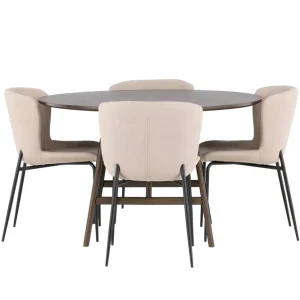 Venture Home Kaseidon Matgrupp 100 cm Rund med 4 Modesto stolar Beige - Möbler Lågt pris