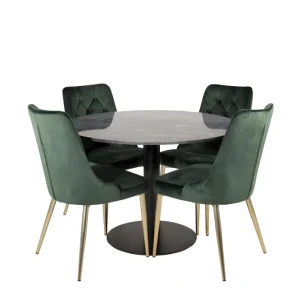 Venture Home Estelle Matgrupp 106 cm Rund med 4 Velvet Deluxe stolar Svart/Guld - Möbler Fynd