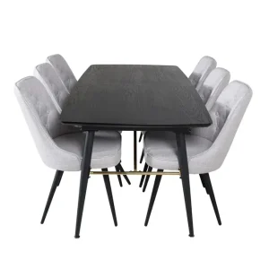 Venture Home Gold Matgrupp Förlängningsbar 180-220 cm Rektangulär med 6 Velvet Deluxe stolar Svart/Guld - Möbler Köp online