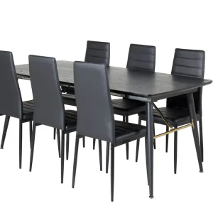 Venture Home Gold Matgrupp Förlängningsbar 180-220 cm Rektangulär med 6 Slim stolar Svart/Guld - Möbler Billig