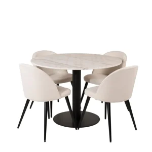 Venture Home Estelle Matgrupp 106 cm Rund med 4 Velvet stolar Beige - Möbler Lågt pris
