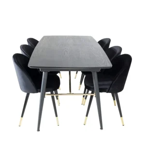 Venture Home Gold Matgrupp Förlängningsbar 180-220 cm Rektangulär med 6 Velvet stolar Svart/Guld - Möbler Billigare
