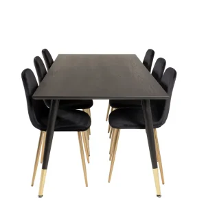 Venture Home Dipp Matgrupp 180 cm Rektangulär med 6 Polar stolar Svart/Guld - Möbler Beställ idag