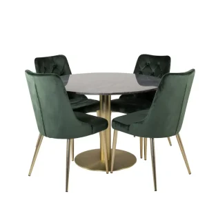 Venture Home Estelle Matgrupp 106 cm Rund med 4 Velvet Deluxe stolar Svart/Guld - Möbler Bästa pris