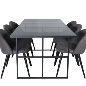 Venture Home Leif Matgrupp 200 cm Rektangulär med 6 Velvet stolar Svart - Möbler Extra rabatt