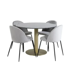 Utförsäljning Venture Home Estelle Matgrupp 106 cm Rund med 4 Wrinkles stolar Svart/Guld - Möbler