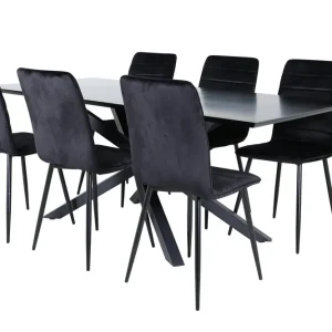 Kampanjpris Venture Home Piazza Matgrupp 180 cm Rektangulär med 6 Windu stolar Svart - Möbler