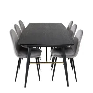 Venture Home Gold Matgrupp Förlängningsbar 180-220 cm Rektangulär med 6 Polar stolar Svart/Guld - Möbler Kampanjpris