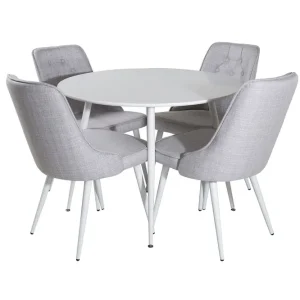 Snabb leverans Venture Home Plaza Matgrupp 100 cm Rund med 4 Velvet Deluxe stolar Grå - Möbler
