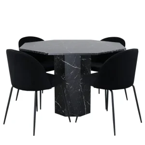 Säker betalning Venture Home Marbs Matgrupp 110 cm Rund med 4 Wrinkles stolar Svart - Möbler