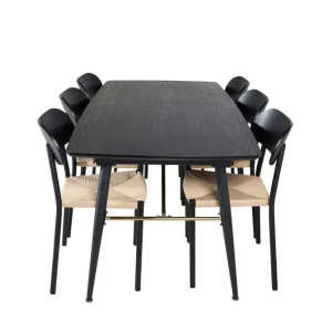 Venture Home Gold Matgrupp Förlängningsbar 180-220 cm Rektangulär med 6 Polly stolar Svart - Möbler Snabb leverans
