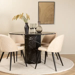 Erbjudandepris Venture Home Marbs Matgrupp 110 cm Rund med 4 Velvet stolar Beige - Möbler