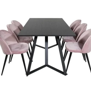 Venture Home Marina Matgrupp 180 cm Rektangulär med 6 Velvet stolar Svart - Möbler Premium