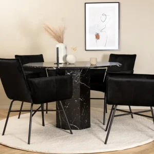 Billig Venture Home Marbs Matgrupp 110 cm Rund med 4 Petra stolar Svart - Möbler