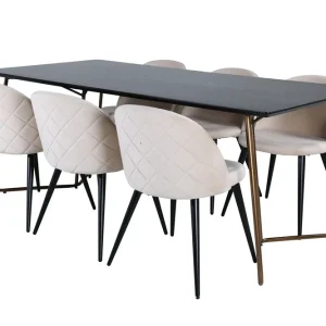 Venture Home Petra Matgrupp 190 cm Rektangulär med 6 Velvet stolar Svart - Möbler Snabb frakt